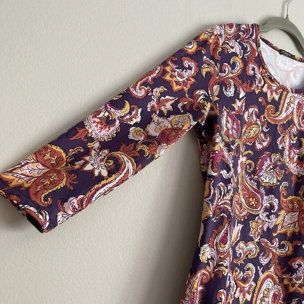 J. McLaughlin Catalina Cloth Purple Paisley Print Top Size Small Stretch Comfort